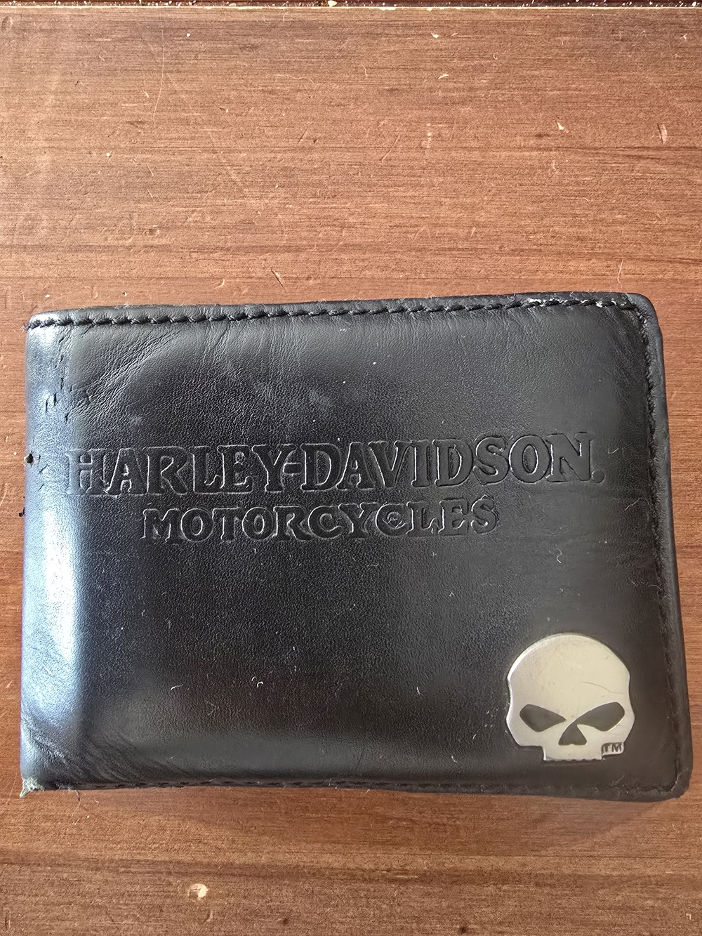 Harley-Davidson Black Leather Money Clip Wallet with Silver Skull